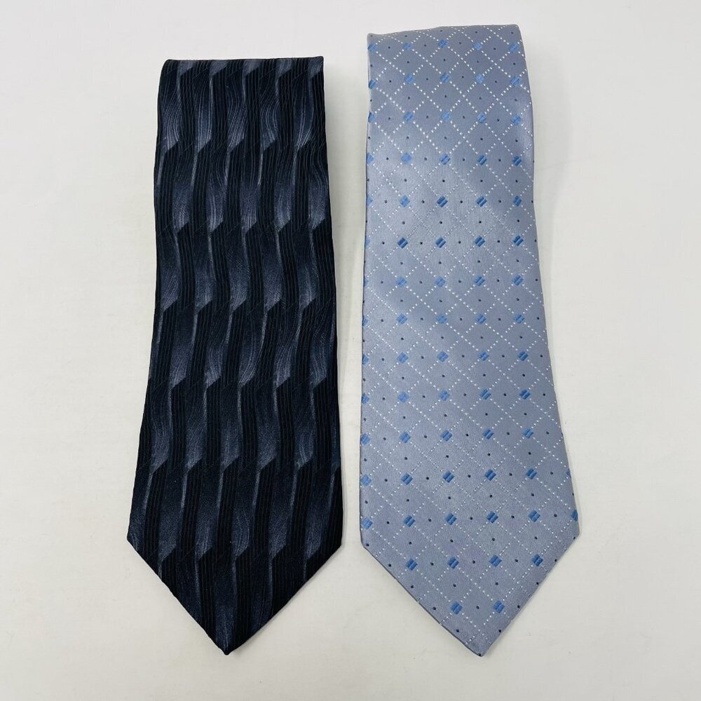 Stafford Executive Mens Lot of 2 100% Silk Printed Neck Ties in Blue/Gray 2333‎